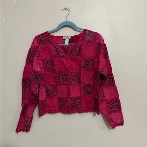 Pink and black leopard print leather button up jacket size medium